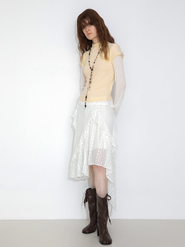 cubic Asymmetrical Hem Lace Skirt White