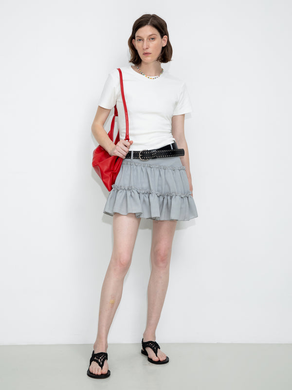 cubic Asymmetrical Ruffled Mini Skirt White