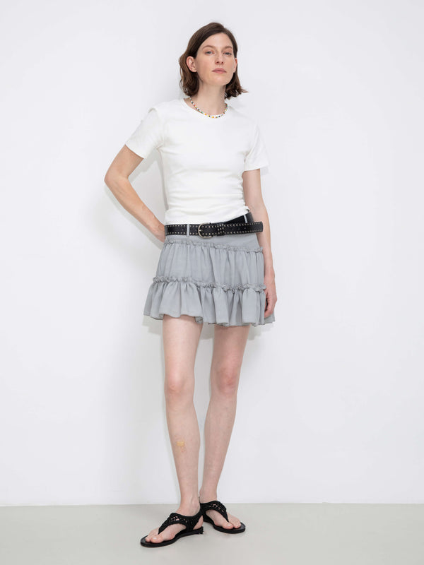 Cubic Asymmetrical Ruffled Mini Skirt White