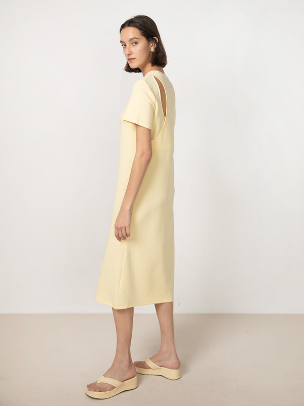 Cubic Back Cut Out Jersey Dress Yellow