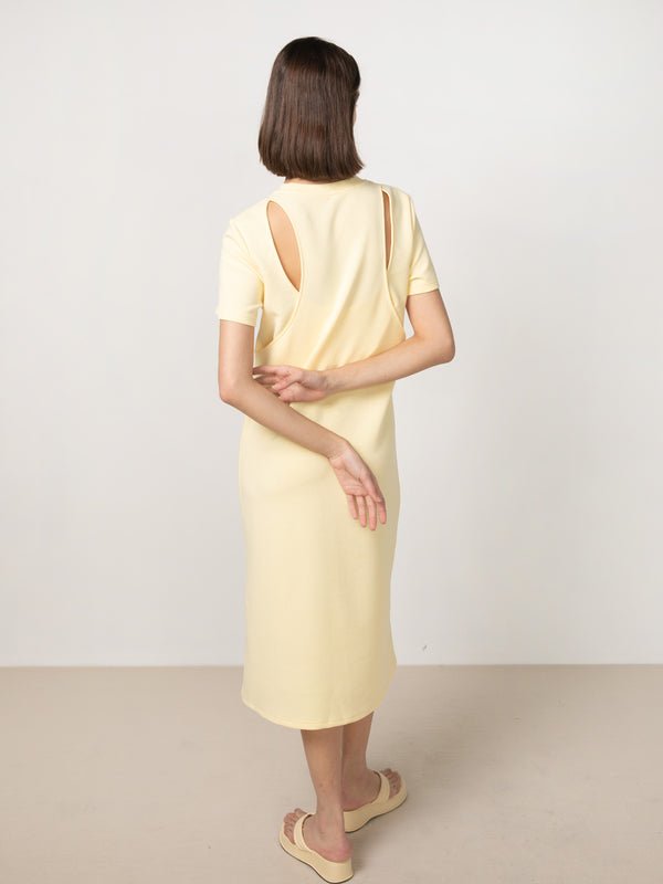 Cubic Back Cut Out Jersey Dress Yellow