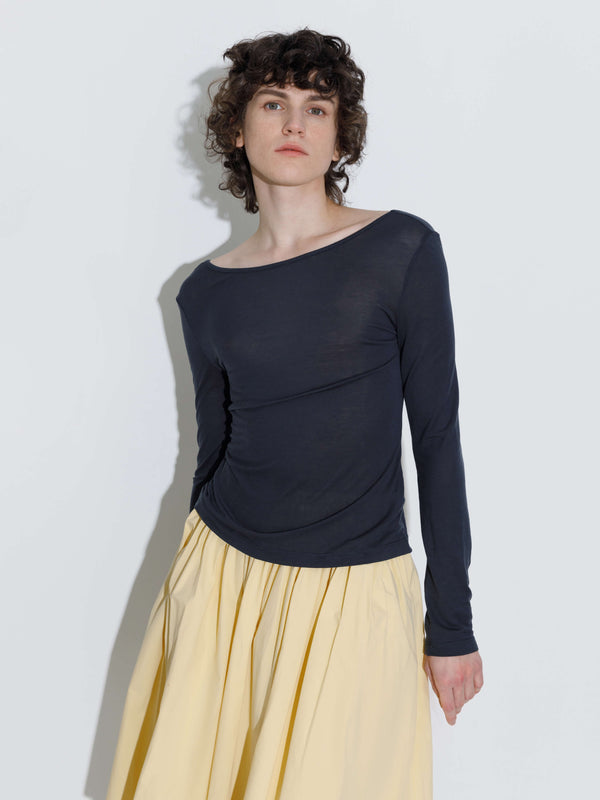 Cubic Backless Deep U-Neck Sheer Knit Top White