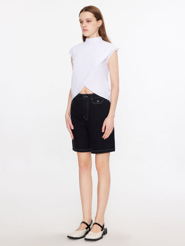 Cubic Backless Knotted Sleeveless Shirt White