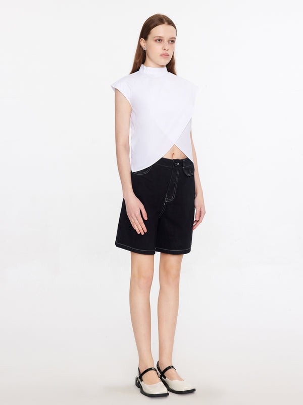 Cubic Backless Knotted Sleeveless Shirt White