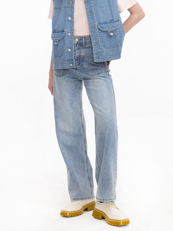 Cubic Backside Panelled Straight Leg Jeans Blue