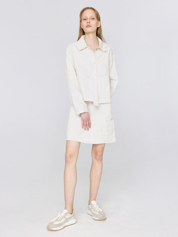 Cubic Beige A-line Cotton Mini Skirt White