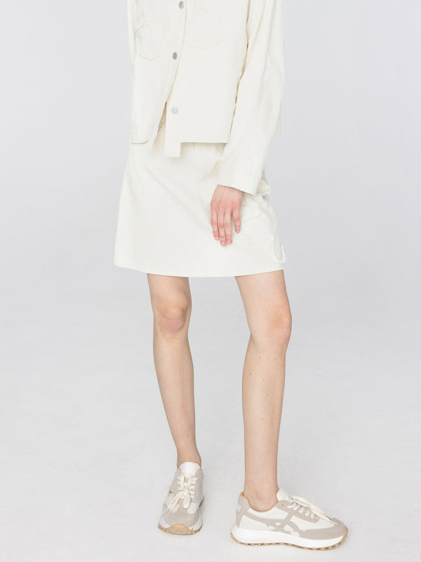 cubic Beige A-line Cotton Mini Skirt White