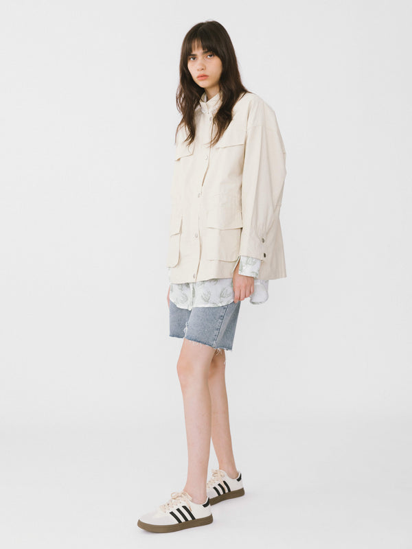 Cubic Beige Cargo Jacket With Pearl Neckline Beige