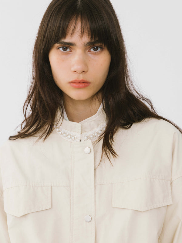 Cubic Beige Cargo Jacket With Pearl Neckline Beige