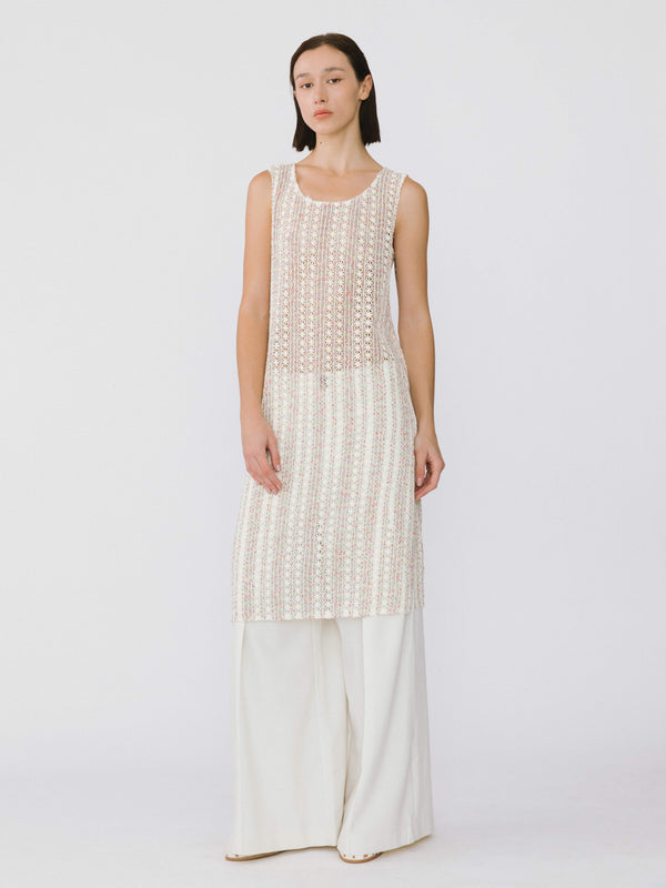 Cubic Beige Knitted Mesh Sleeveless Dress Beige