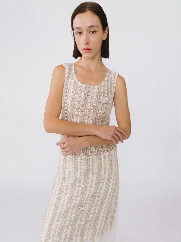 Cubic Beige Knitted Mesh Sleeveless Dress Beige