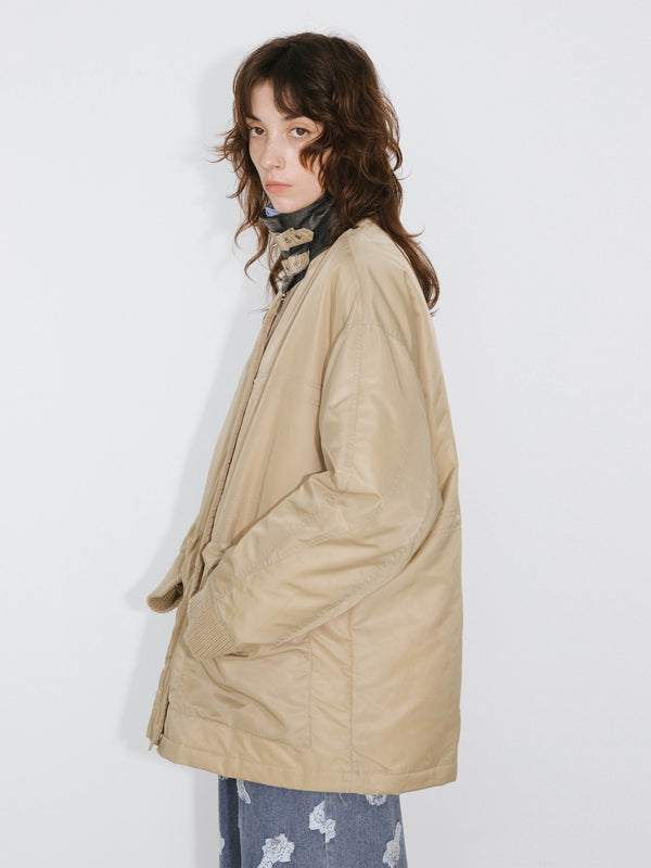 Cubic Belt-style Stand Collar Coat Tan