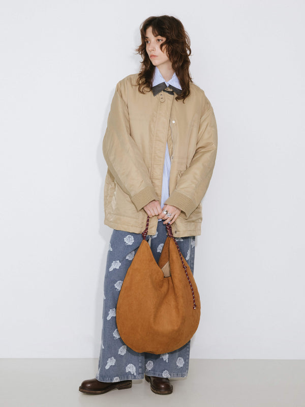 Cubic Belt-style Stand Collar Coat Tan