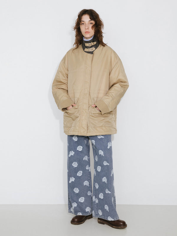 cubic Belt-style Stand Collar Coat Tan