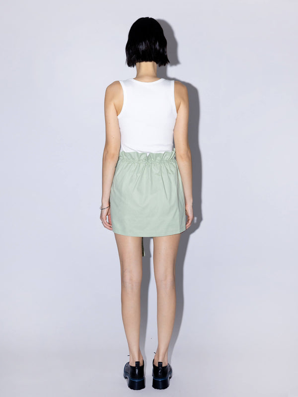 Cubic Belted Layered Wrap Cotton Skirt Green