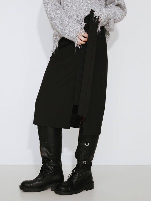 Cubic Black Belted Slit Pencil Skirt Black