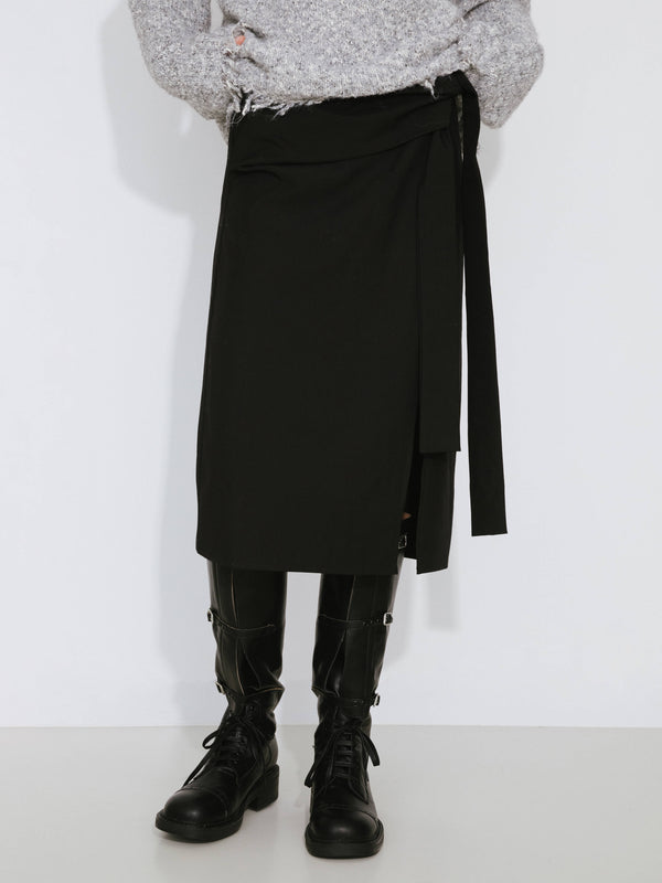 Cubic Black Belted Slit Pencil Skirt Black