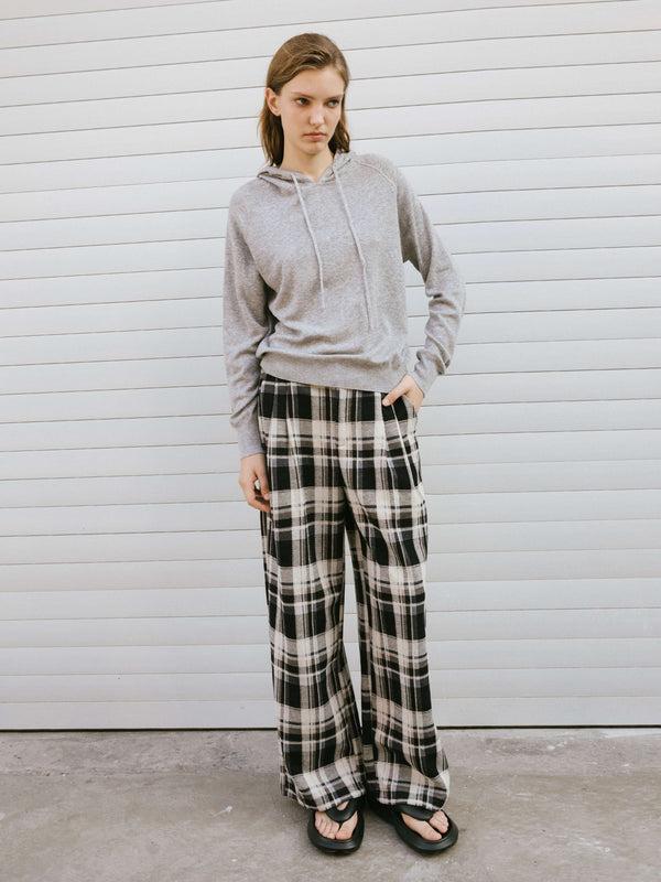 Cubic Black Checked Straight Trousers Black