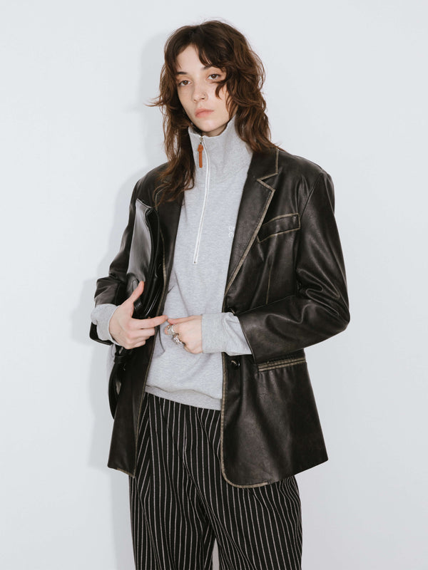 Cubic Black Faux Leather Tailored Suit Black