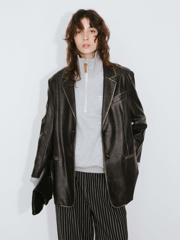 Cubic Black Faux Leather Tailored Suit Black