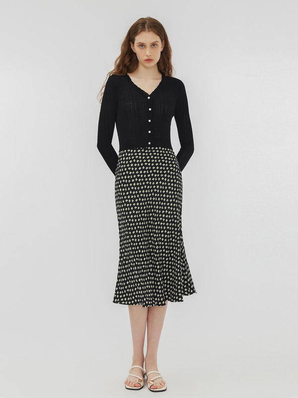 Cubic Black Printed Flowy Midi Skirt Black