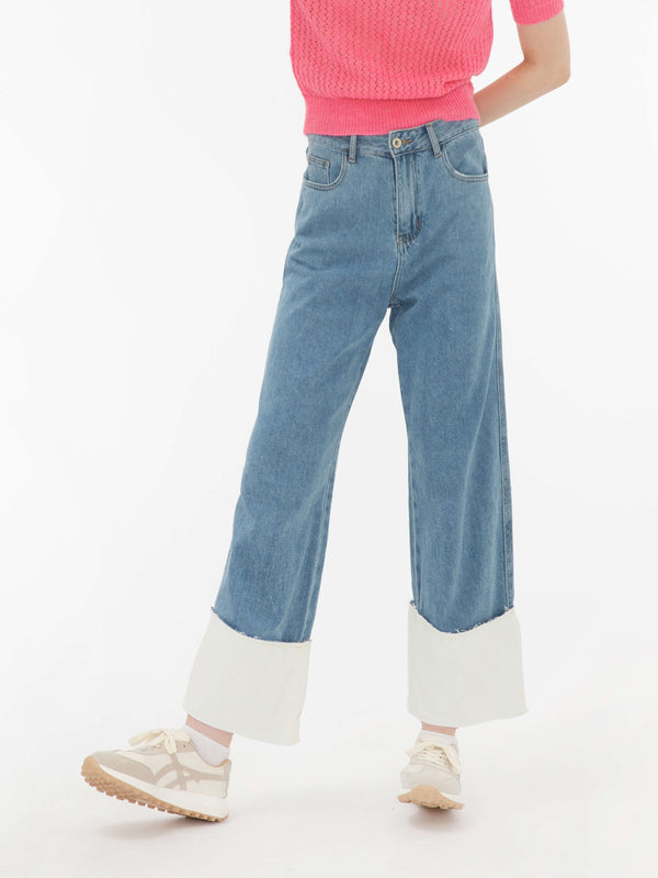 Cubic Blue And White Turn-Up Jeans LightSteelBlue