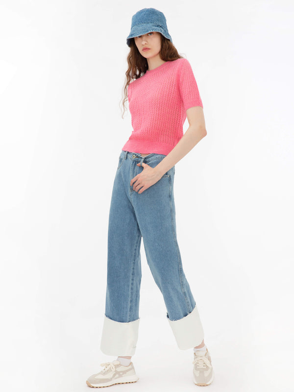 Cubic Blue And White Turn-Up Jeans LightSteelBlue