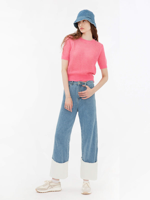 Cubic Blue And White Turn-Up Jeans LightSteelBlue