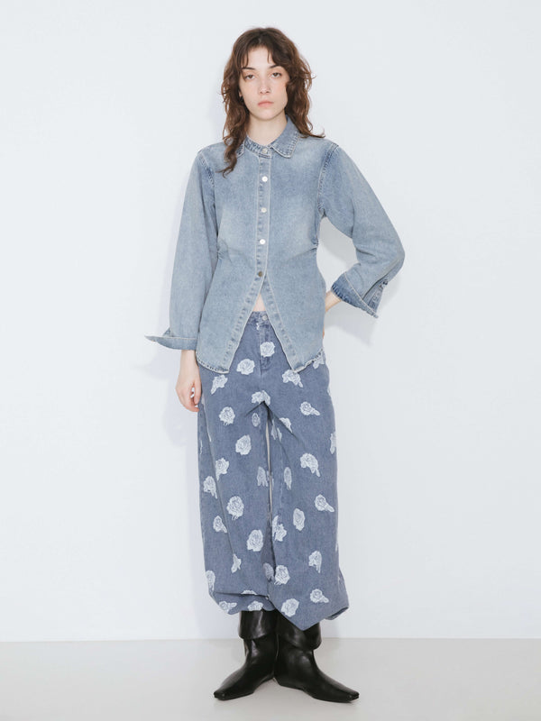 cubic Blue Denim 100% Cotton Long Shirt Steel Blue