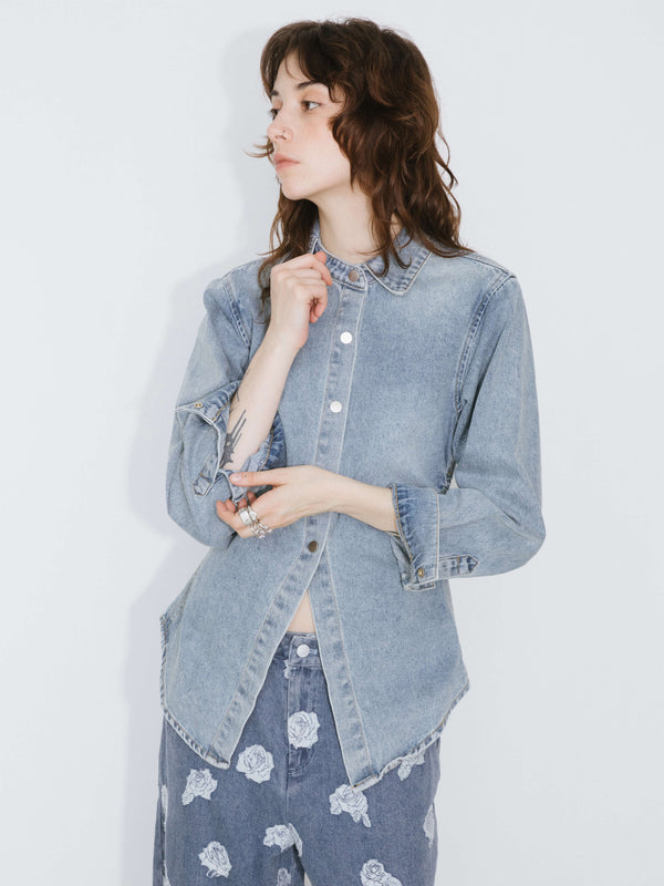 Cubic Blue Denim 100% Cotton Long Shirt Steel Blue
