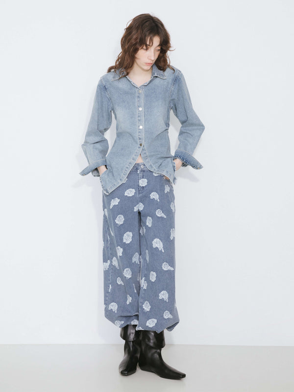 Cubic Blue Denim 100% Cotton Long Shirt Steel Blue