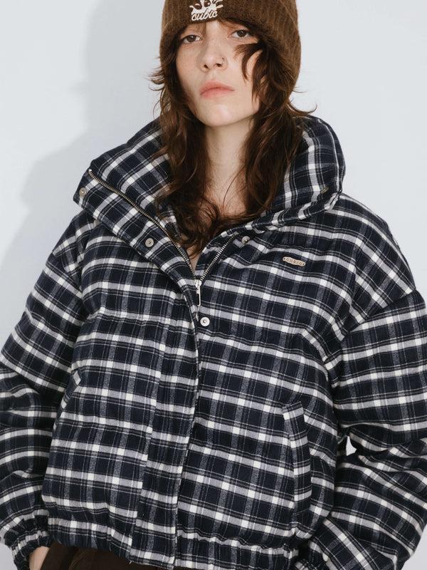 Cubic Blue Striped Short Down Coat SteelBlue