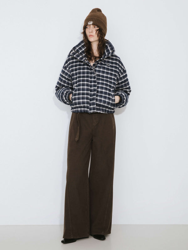 Cubic Blue Striped Short Down Coat SteelBlue