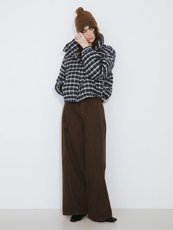 cubic Blue Striped Short Down Coat SteelBlue