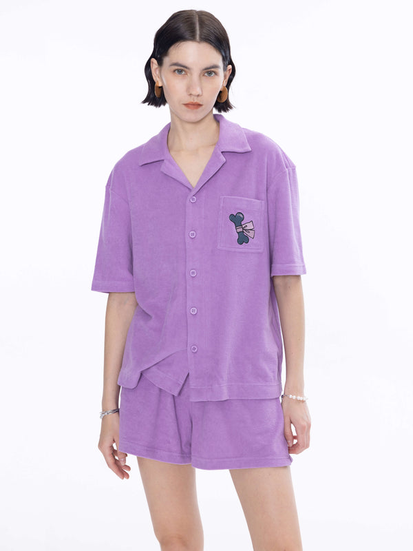 cubic Bone and Bow Embroidered Pyjamas Set Purple