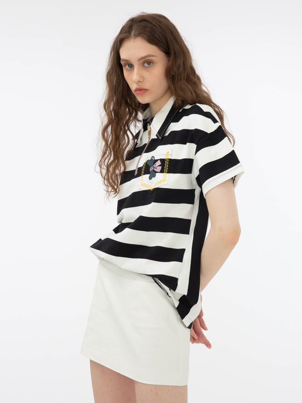 Cubic Bone And Bow Embroidered Striped Shirt White