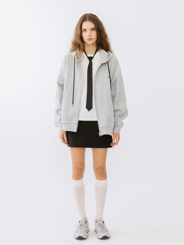 Cubic Boyfriend Zip Up Hoodie Light Gray