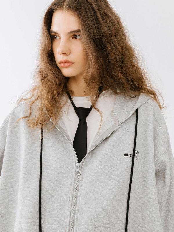 Cubic Boyfriend Zip Up Hoodie Light Gray