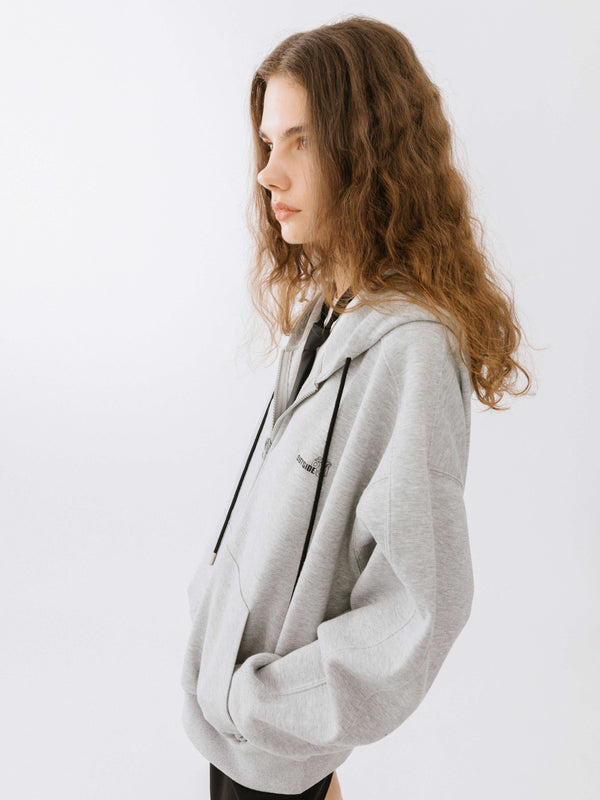 Cubic Boyfriend Zip Up Hoodie Light Gray