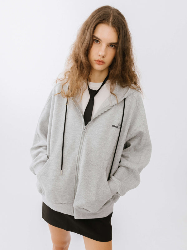 cubic Boyfriend Zip Up Hoodie Light Gray