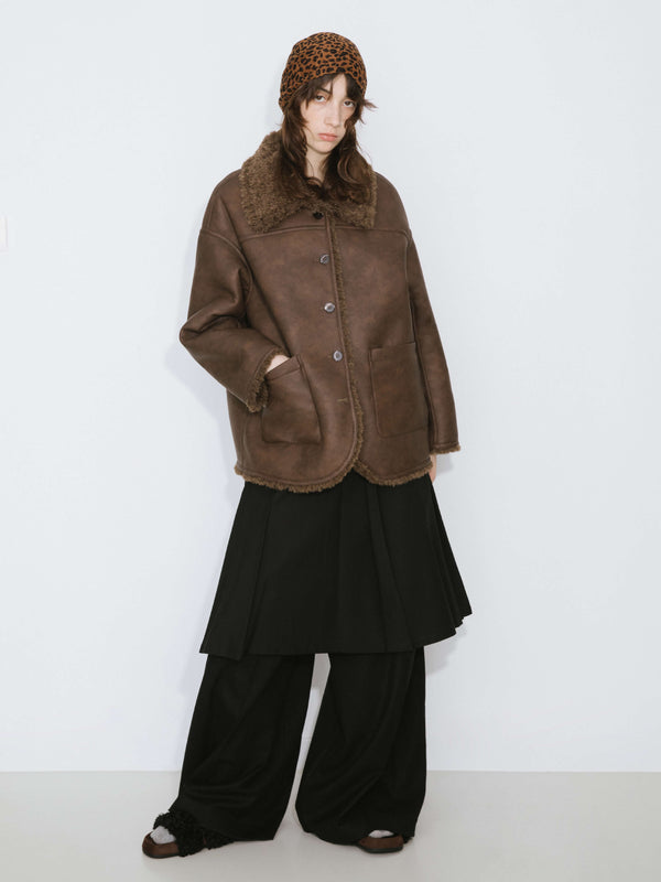 Cubic Brown Mid-length Boxy Coat SaddleBrown