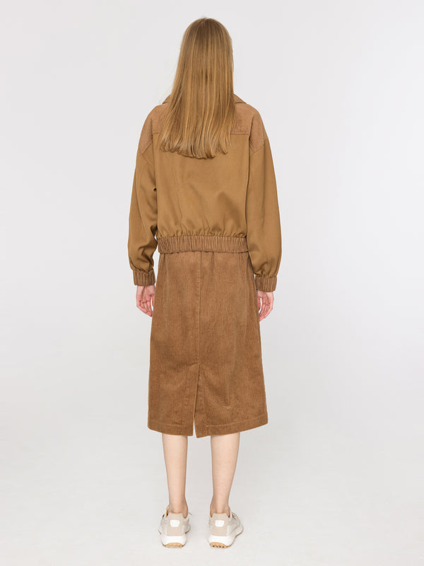 Cubic Buttoned Corduroy A-line Midi Skirt Brown