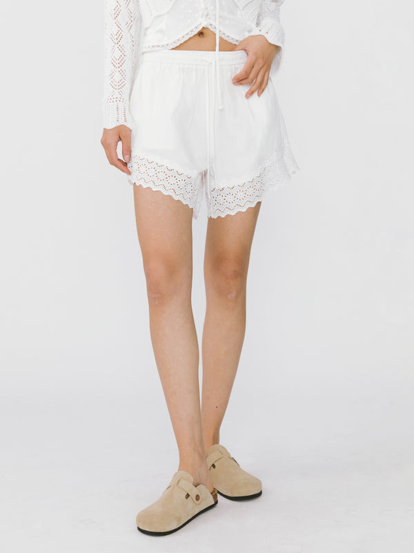 cubic Casual Lace 100% Cotton Shorts White