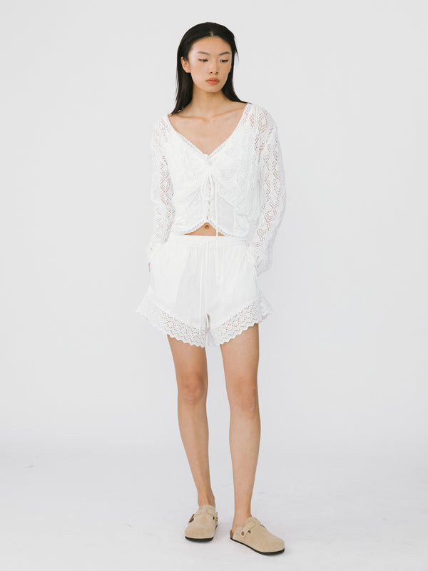 Cubic Casual Lace 100% Cotton Shorts White