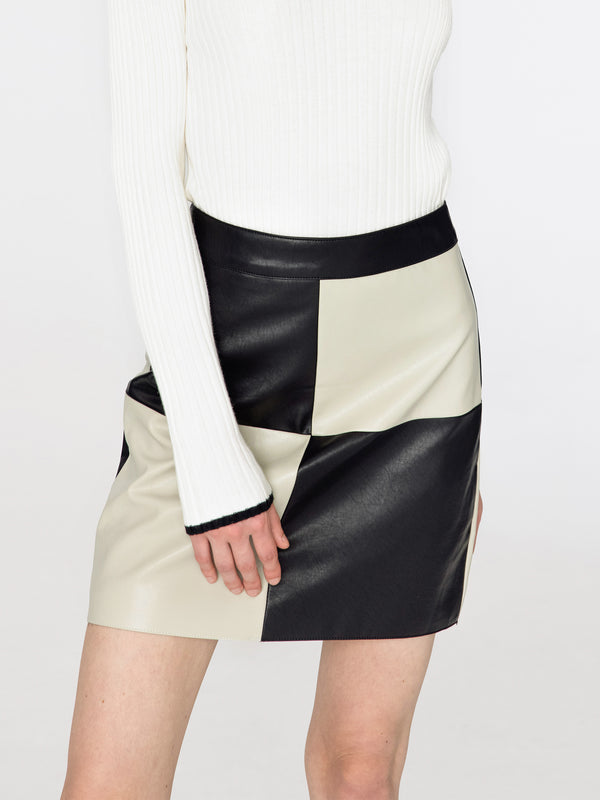 cubic Checkerboard PU Leather Mini Skirt Black