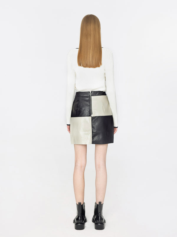 Cubic Checkerboard PU Leather Mini Skirt Black