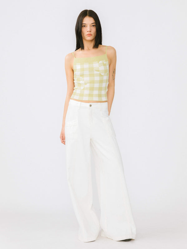 Cubic Checkered Knit Camisole Top Black