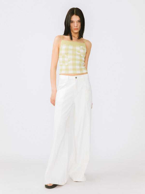 Cubic Checkered Knit Camisole Top Black