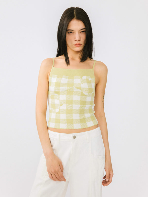 Cubic Checkered Knit Camisole Top Black