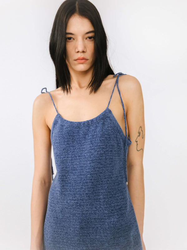 Cubic Chenille Knitted Adjustable Cami Top Blue